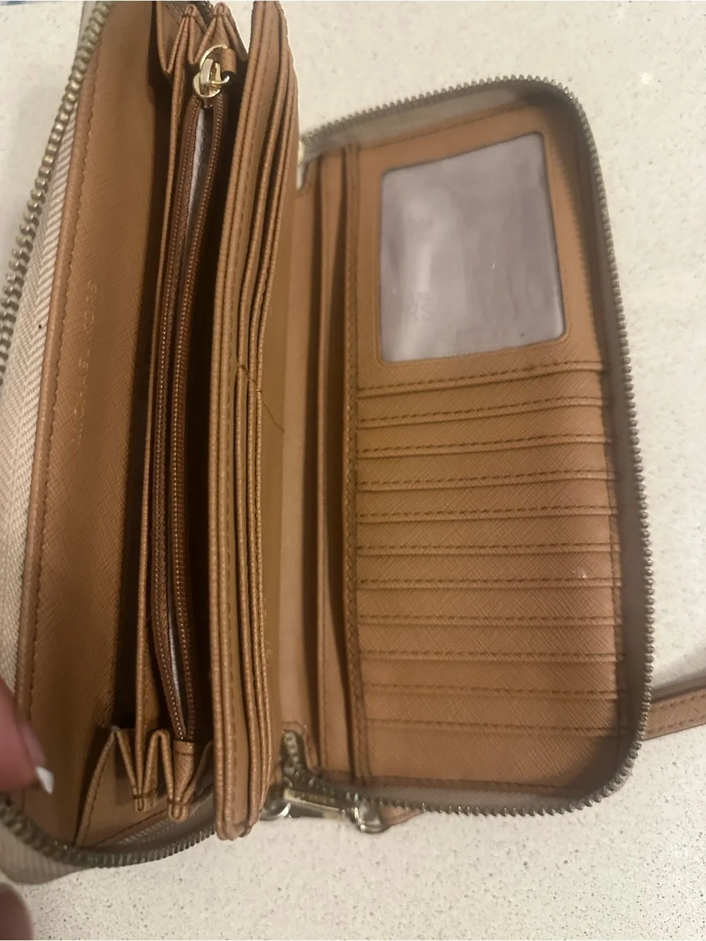 Michael Kors Signature MK Zip-Around Wristlet Wallet – Brown/Tan